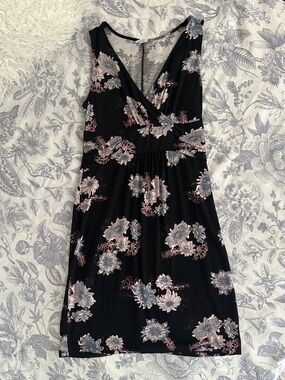 Lascana Black Floral Wrap Midi Dress with Light Pink & Blue Floral Pattern